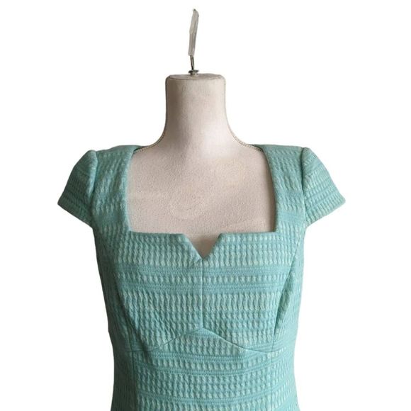 W BY Worth Dress Basic Yoke Dress Textured 6 Teal Short sleeve Knee Length - Picture 3 of 11